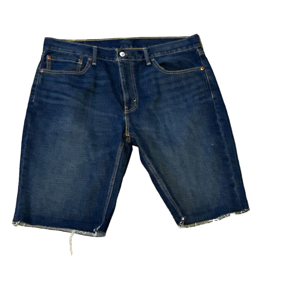 Levis 511 Shorts Men 36 Blue Raw Hem Dark Wash Slim Fit Denim Jean Cutoffs